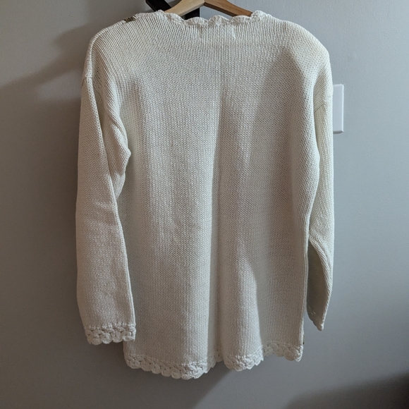 Off white cotton blend knitted floral motif Sweater by Nuggets, red roses size m - Picture 3 of 3